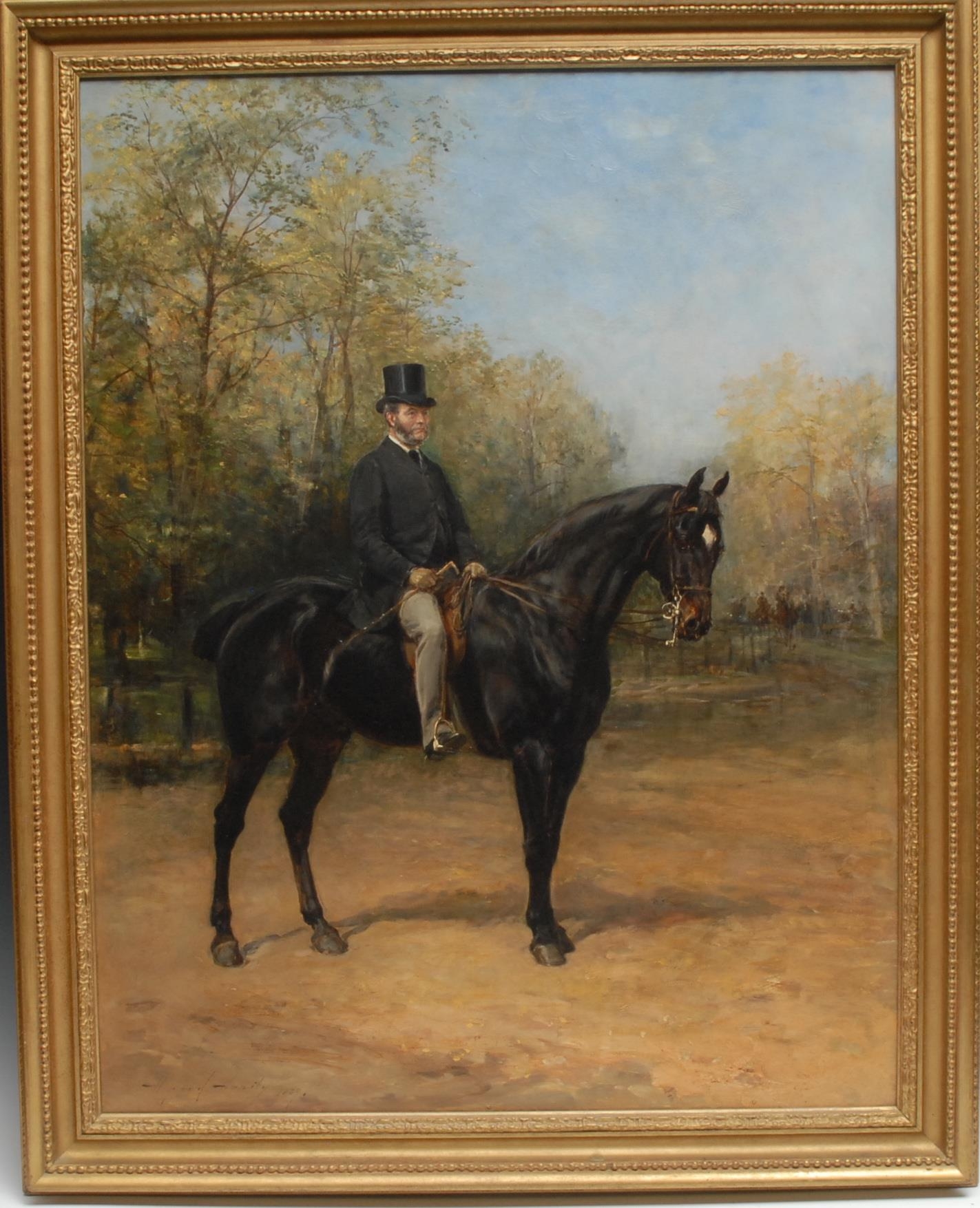 Heywood Hardy (British 1842-1933) Gentleman on a Dark Bay Horse signed, dated 1859, oil on canvas, 86cm x 66cm