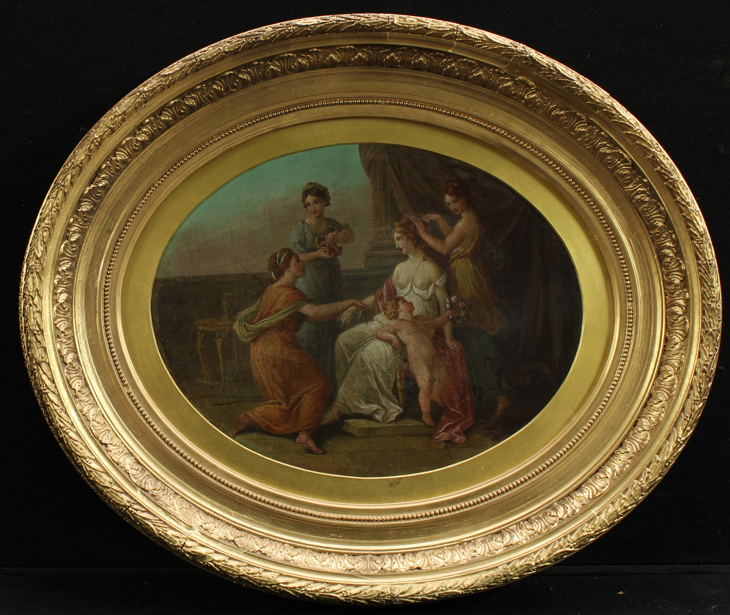 English Neoclassical School (18th century) The Toilet of Venus  oval, oil on canvas, 31cm x 41cm