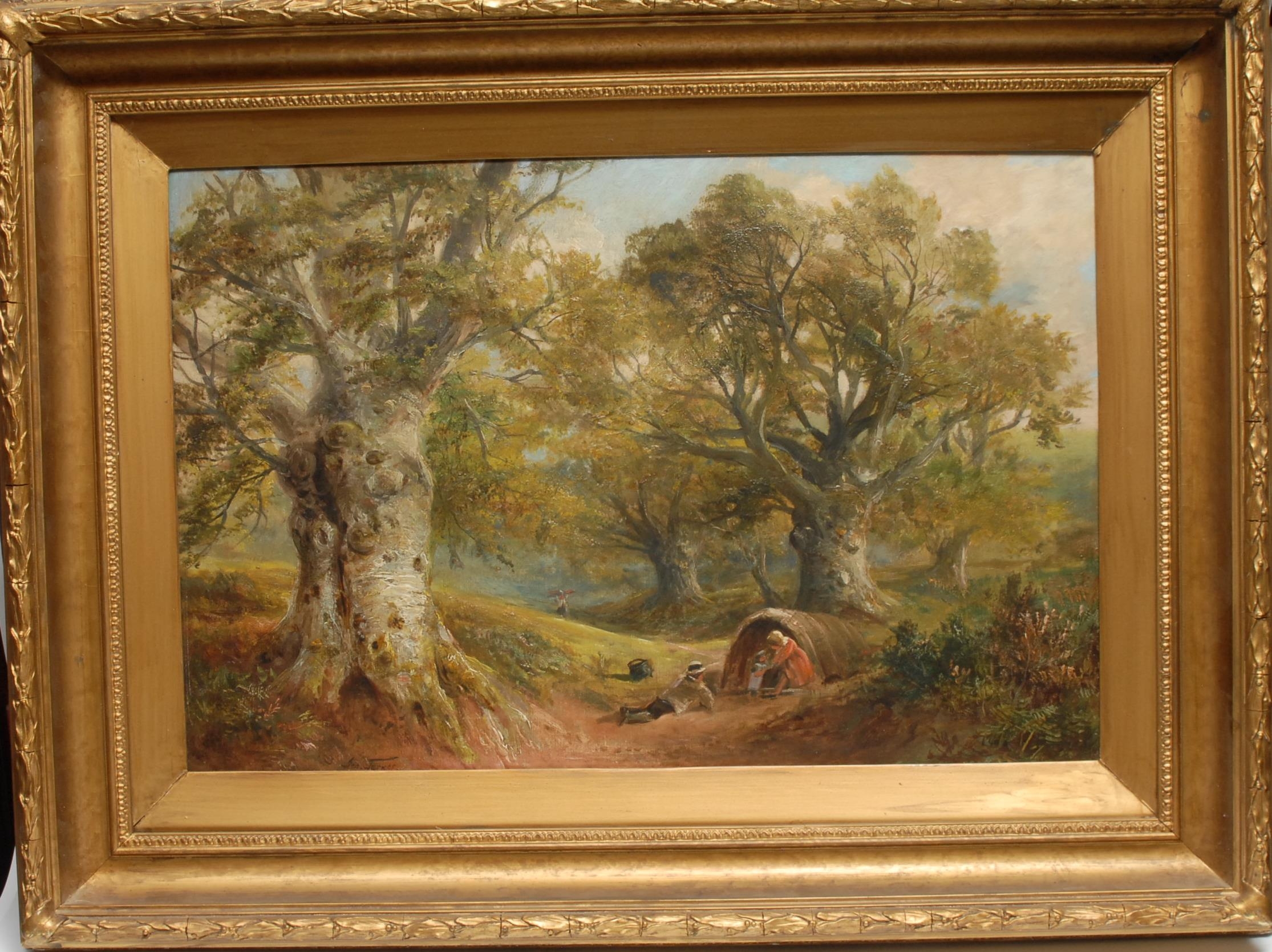George Turner (1841-1910) Gypsies In The Wood signed, signed again to verso, oil on canvas, 51cm x 77cm