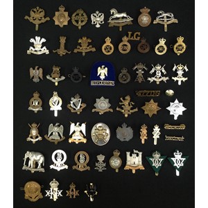WW2 and later British Cavalry Cap Badges: Life Guards x 5: Blues & Royals: Royal Dragoons: Kings Dragoon Guards: Bays: 6th Dragoons: Royal Scots Greys: Arm badge 3rd Carabiniers: 4th Royal Irish Dragoon Guards: 7th Dragoon Guards: 4/7th Royal Dragoon Guards: 5th Dragoon Guards: 6th Inniskilling Dragoon Guards: 5th Royal Inniskilling Dragoon Guards x 2: 3rd Kings Own Hussars: 7th Queens Own Hussars: Queens Own Hussars: IV Queens Own Hussars: 8th Kings Royal Irish Hussars: Queens Royal Hussars: 9th Lancers: XII Lancers: IX-XII Lancers staybrite: 10th Royal Hussars: 11th Hussars: Royal Hussars staybrite: 13th Hussars: XVIII Royal Hussars: 13th/18th Hussars staybrite: 14th Kings Hussars: XX Hussars: 14th/20th hussars: 15th Kings Hussars: 19th PWO Hussars: Queens Alexandra's Own Hussars: 15th/19th Hussars: plus some shoulder titles.