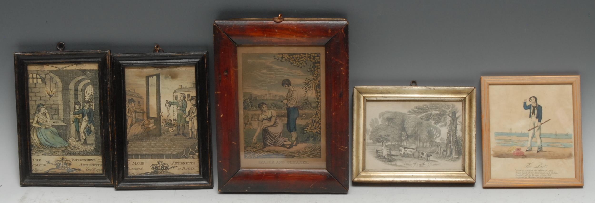 Prints - Academic and Interior Decoration -  Wenceslaus Hollar (1607-1677), a pair, Civis Londinenis Vxor and Mulier Generosa Anglica, 10cm x 6.5cm; a pair, The Imprisonment of Marie Antoinette and Marie Antoinette Beheaded at Paris, coloured engravings, 15cm x 9.5cm; a set of four, portraits of Lord Anson, Admiral Saunders, General Woolfe and Admiral Vernon, 11cm x 16.5cm; etc (qty)