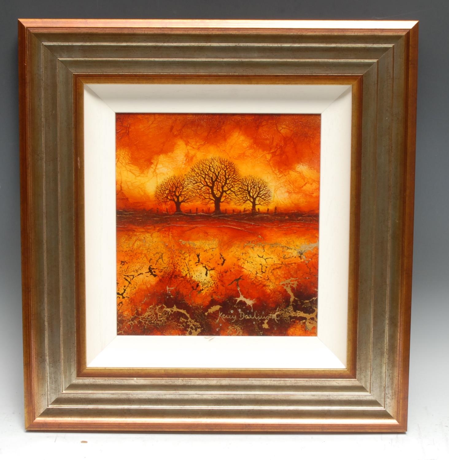 Kerry Darlington Warm Oak Tree signed, paper label to verso, mixed media, acrylic and resin, 28cm x 26cm, certificate
