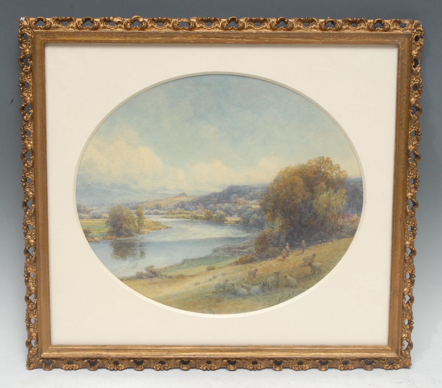Frank Gresley (1855-1936) The Trent at Ingleby signed,  watercolour,  oval, 24cm x 28.5cm