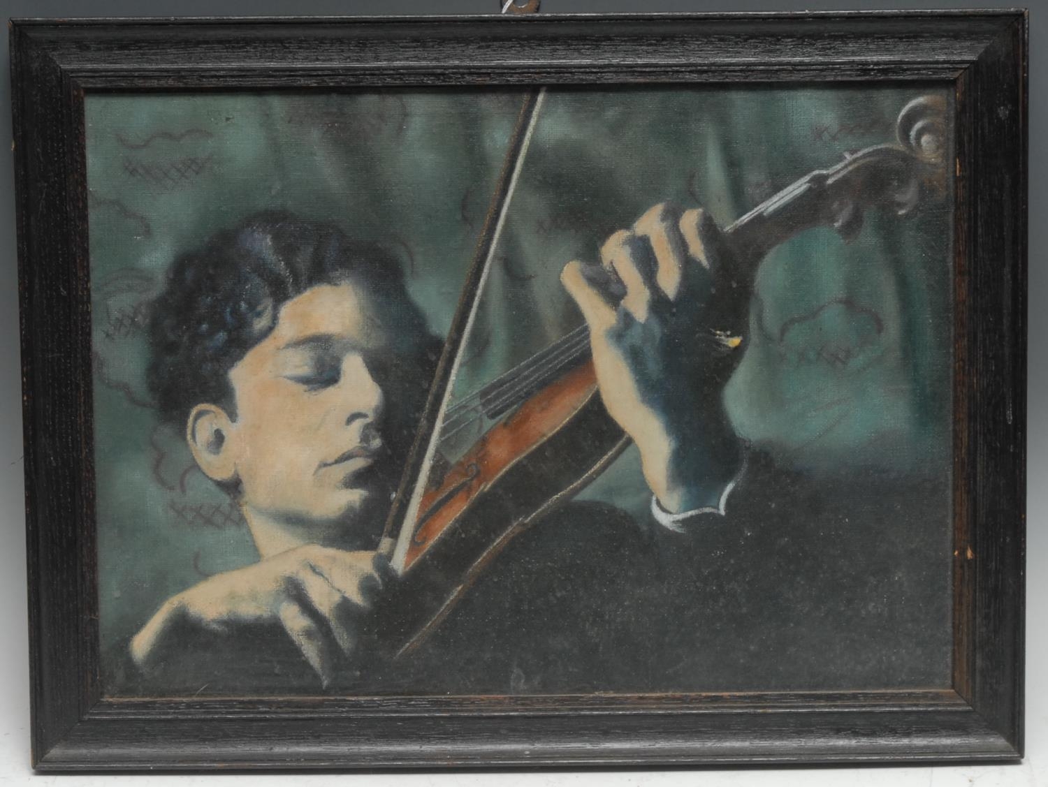 English School  The Violin Player unsigned, oil on canvas, 30.5cm x 43cm