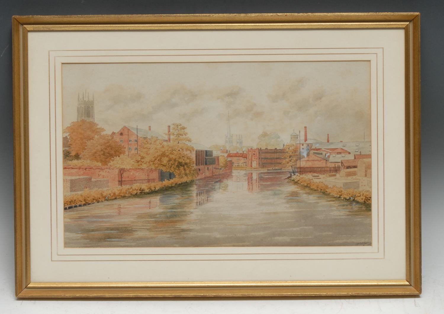 William Frederick Austin (1833 - 1899) The Silk Mill, Derby signed, watercolour, 25cm x 41cm