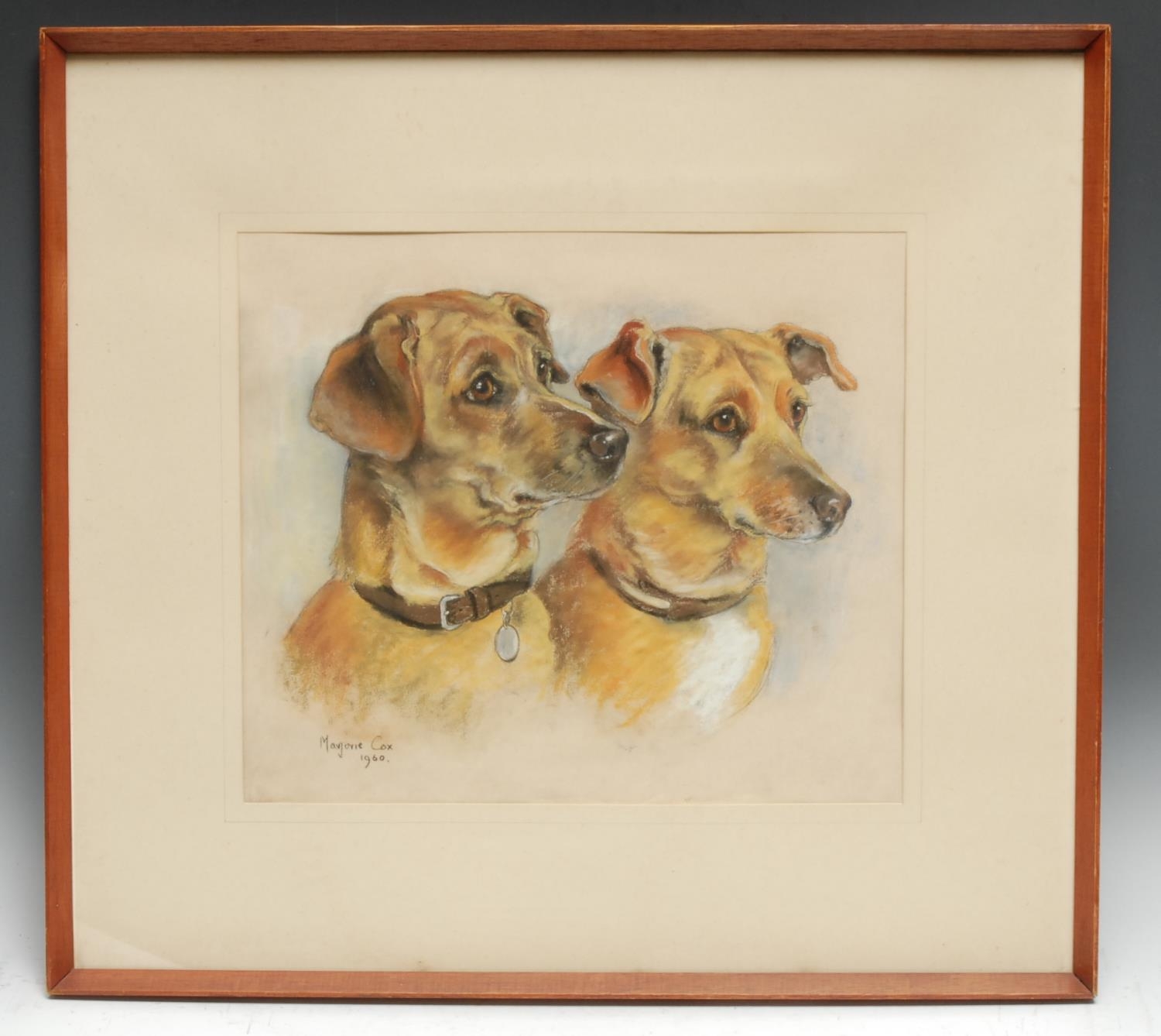 Marjorie Cox (1915 - 2003) A pair of Terrier Dogs signed, dated 1960, pastel, 32cm x 37cm