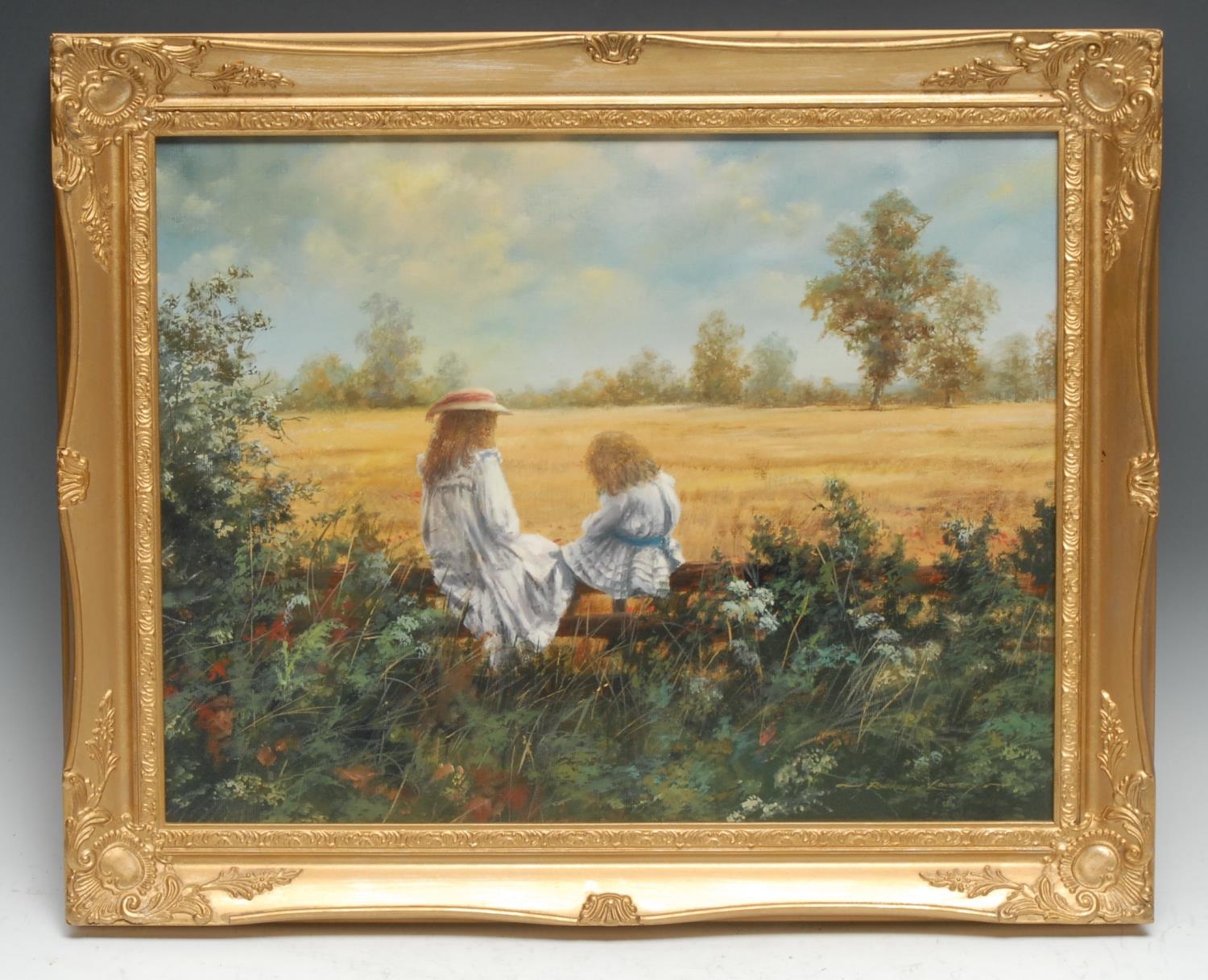 Roderick Lovesey Cornfield signed, oil on board,34cm x 44cm