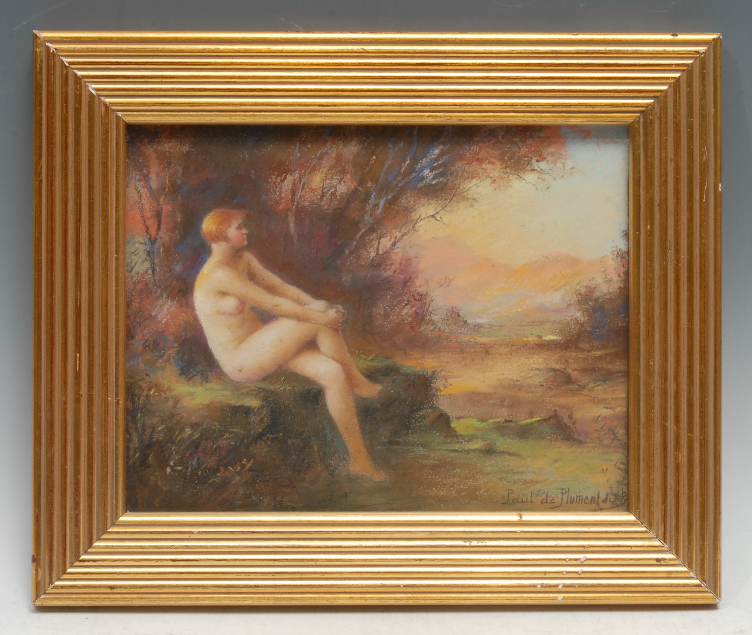 Paul de Plument de Bailhac (1864 – 1951)  Naked Female at Sunset signed, pastel,  19.5cm x 25cm