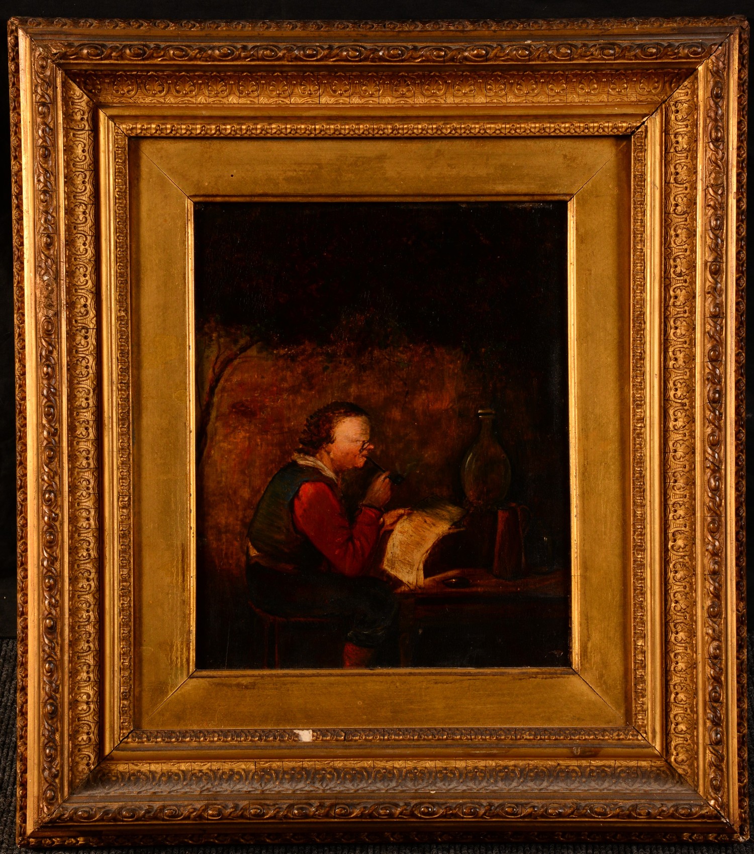 English School (19th century) Checking the Books oil on oak panel, 26cm x 21cm