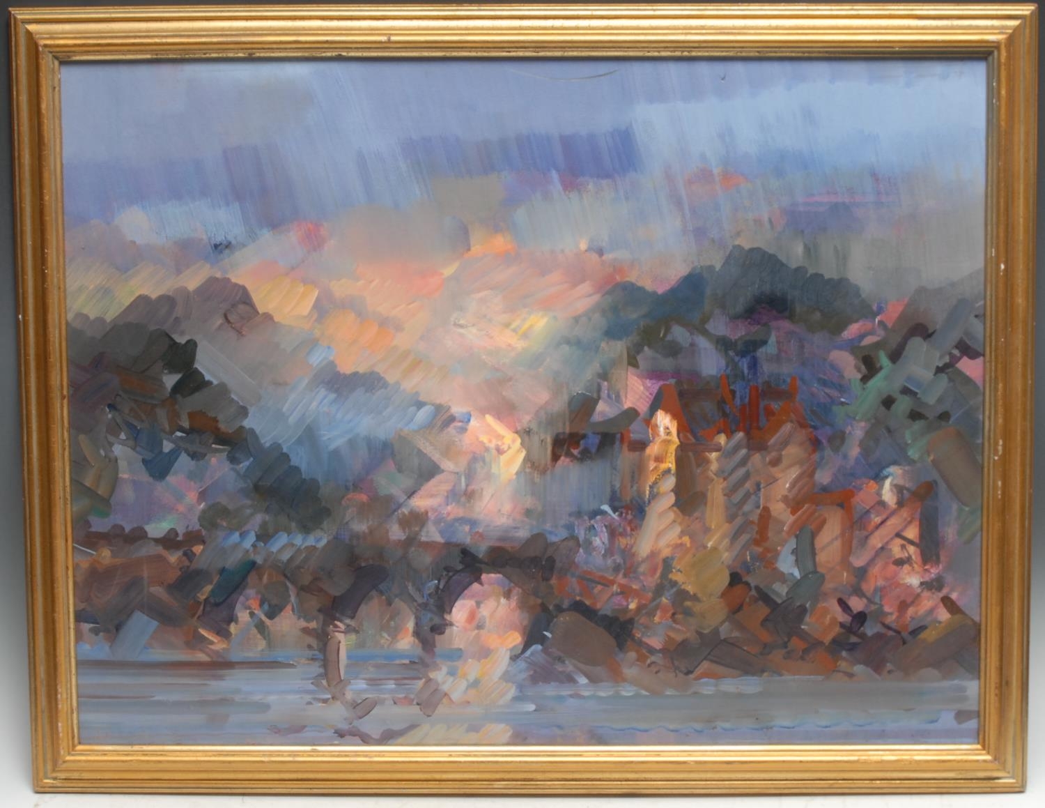 R. Curran Impressionist School Daybreak oil on board, 54cm x 70cm