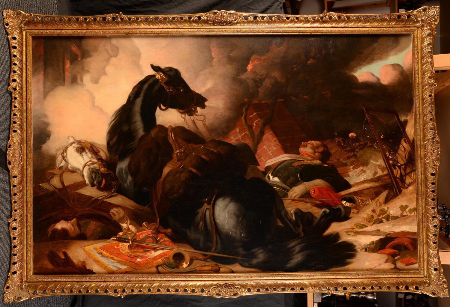 In the manner of  Sir Edwin Landseer (1802-1873) War oil on canvas, 76cm x 122cm