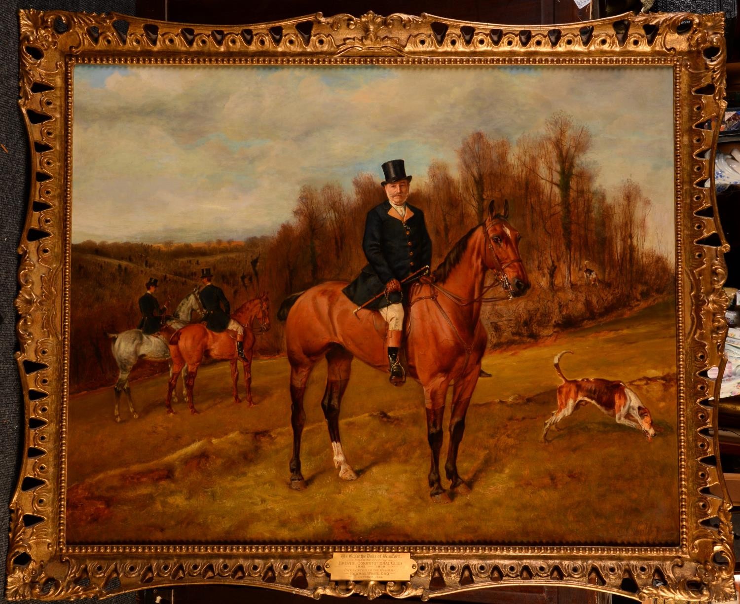 John Alfred Wheeler (1821-1903) His Grace the Duke of Beaufort, in hunting dress on his horse signed, oil on canvas, 72cm x 90cm