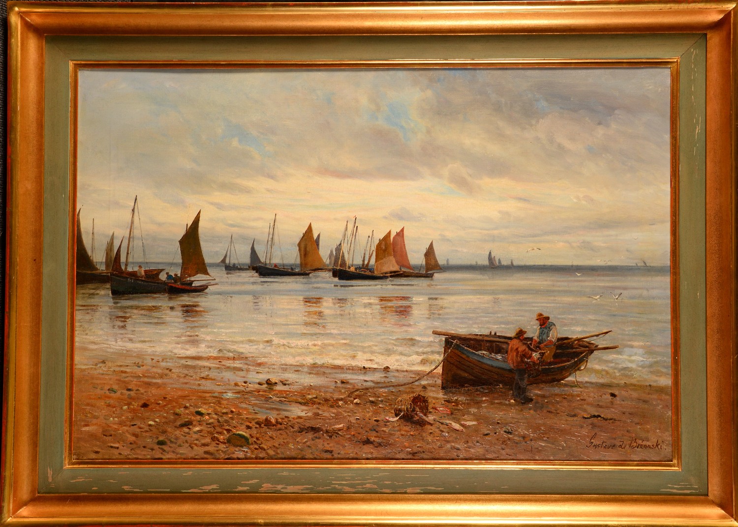 Gustave de Breanski (c.1856 - 1898) Unloading the Catch signed, oil on canvas, 61cm x 90cm