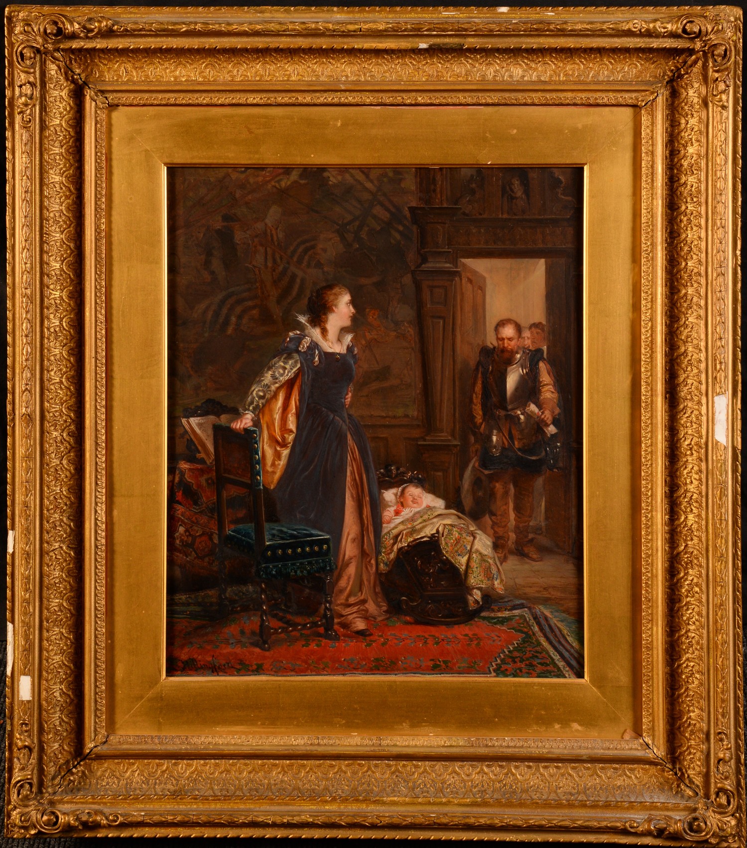 Robert Alexander Hillingford (1828 - 1904) Removal of the Infant Child (James Ist) from Mary Queen of Scots at Holyrood Castle signed, oil on panel, 35cm x 28.cm
