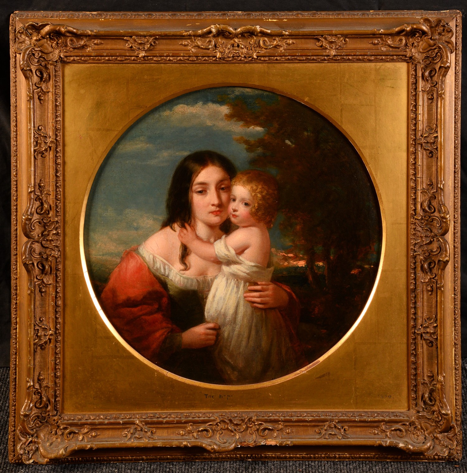 English School (19th century) A Mother's Love oil on canvas, circular mount, 33.5cm diam