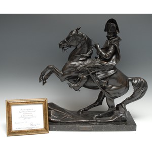 A large Royal Worcester bronze model, by Bernard Winskill, Napoleon, on a rearing horse, 41cm high, certificate, limited edition 12/15, original packing crate