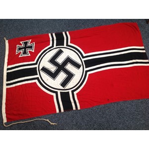 WW2 Third Reich Reichskreigsflag size 150cm x 250cm. Maker marked "Textilindustrie G. Bukiet, Litzsmannstadt".