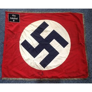 WW2 Third Reich Nationalsozialistische Betriebszellenorganisation ( National Socialist Factory Cell Organization)  Flag from Frankfurt on Main Railway station. Unit patch "ffm Bahnhof 4". Multipart construction. Size 135cm x 115cm.