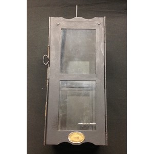 WW1 British Army Folding Candle Lantern. Has been restored with new replacement glass. Makers name along with date a on brass plaque "Jones & Foster Ltd, Birmingham 1916". Height  with handle unfolded 390mm, width 147mm.
