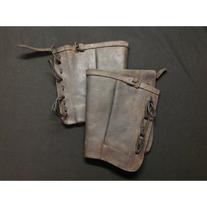 Victorian Boer War British Army Leather Gaitors dated 1892. Complete with laces. Both have unit markings stamped onto the leather "1 Yr".