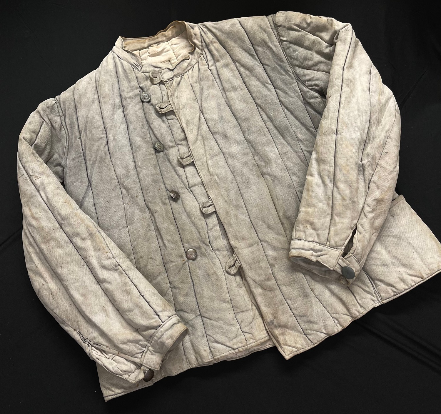 WW2 Third Reich Eastern Front PoW's Russian padded Telogreika winter jacket. Has German KM and Army buttons replacing the Russian buttons. Well used and faded. Size approx 38 chest.