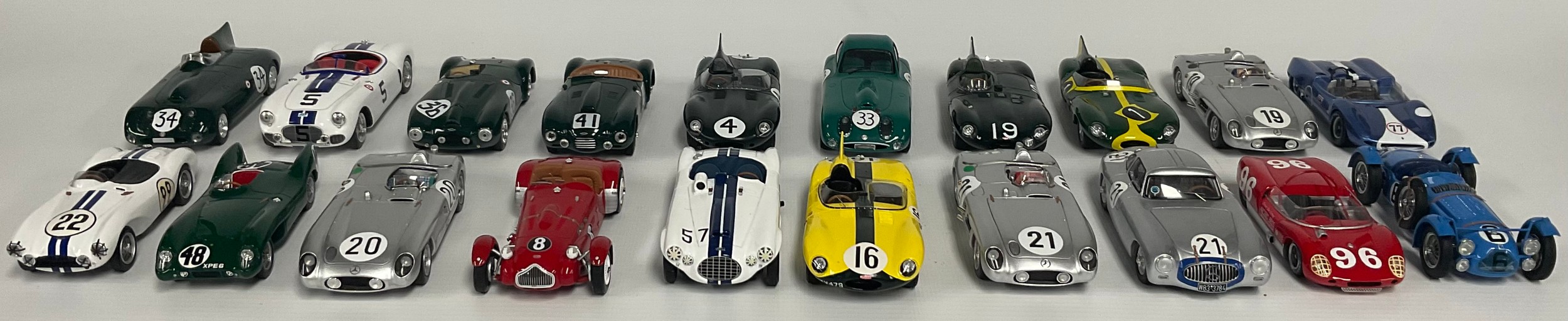 Bizarre by Spark Models - BZ26 Cunningham C-2R, 1/43 scale; BZ556 Talbot Lago T26GS, 1/43 scale; BZ415 Allard J2 N 8 Watkins Glenn 1952, 1/43 scale; BIZ115, 1952 Frazer Nash MM Le Mans, 1/43 scale; BZ210 Frazer-Nash Sebring 2006, 1/43 scale; BZ33 Bristol 1955 Le Mans, 1/43 scale; BZ097 Bristol 450 1954, 1/43 scale; Spark Models - S4735 Mercedes-Benz; S4733 Mercedes-Benz; S2131 Jaguar D 4th Le mans 1957; 43LM55 Jaguar D type; etc, unboxed (20)