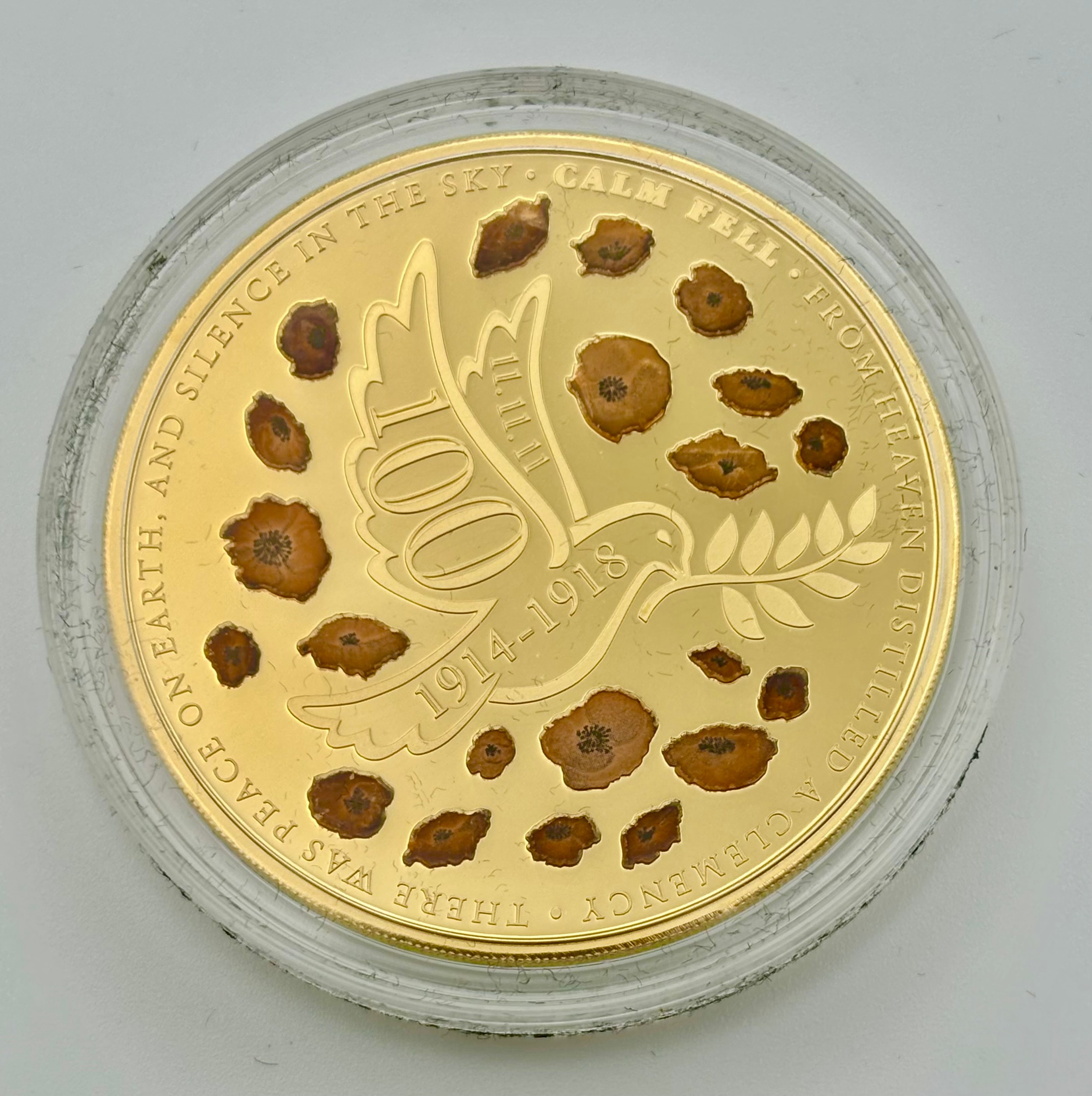 Gold proof coins - 22ct gold The Centenary of the First World War five pound coin, 39.94g, limited edition 11/100, 2018, certificate of authenticity, lined case and cardboard sleeve