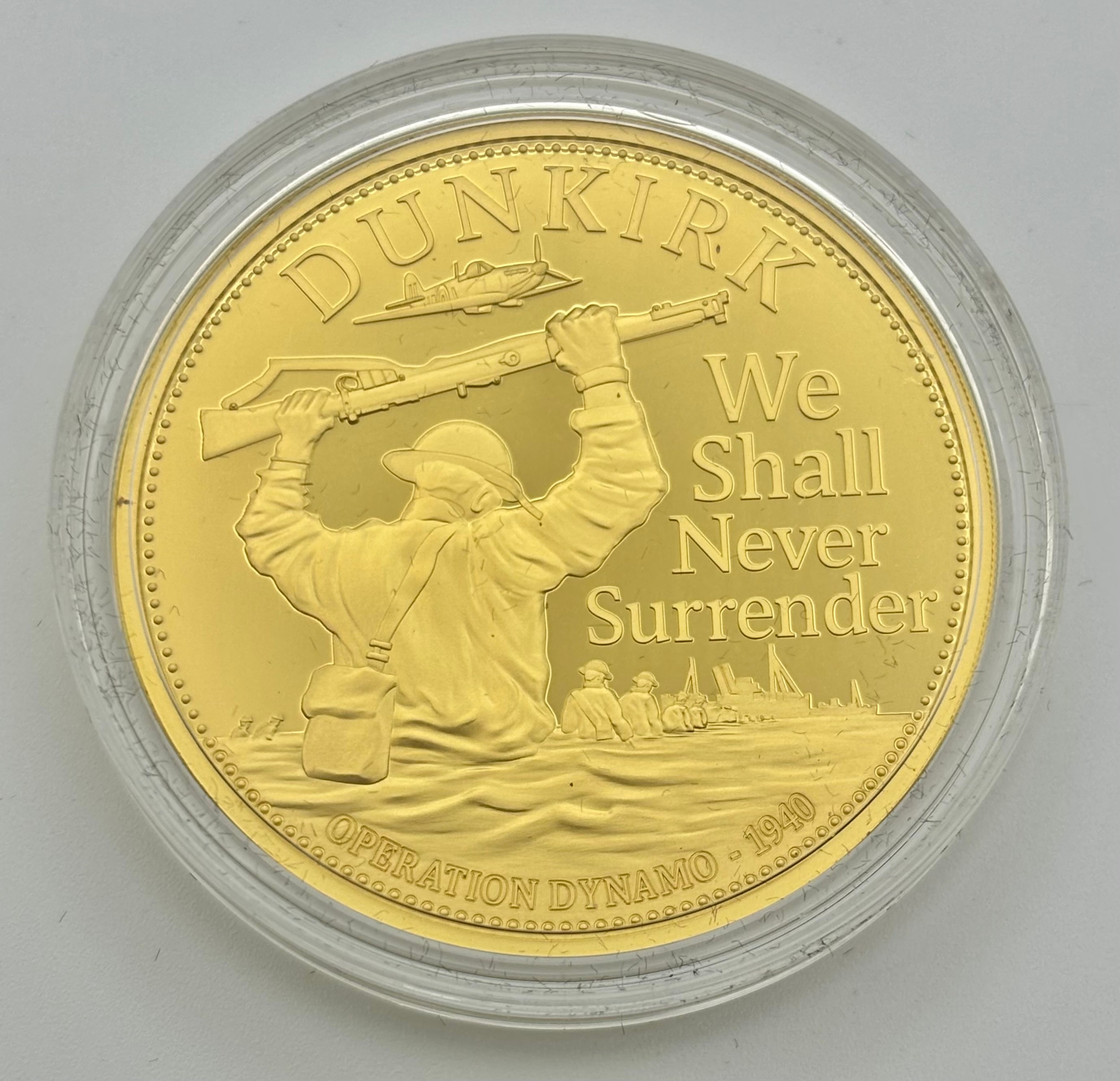 Gold proof coins - 24ct gold The 80th Anniversary of Dunkirk £5 coin, 31.1g, limited edition 7/50, 2020, certificate of authenticity, lined case and cardboard sleeve