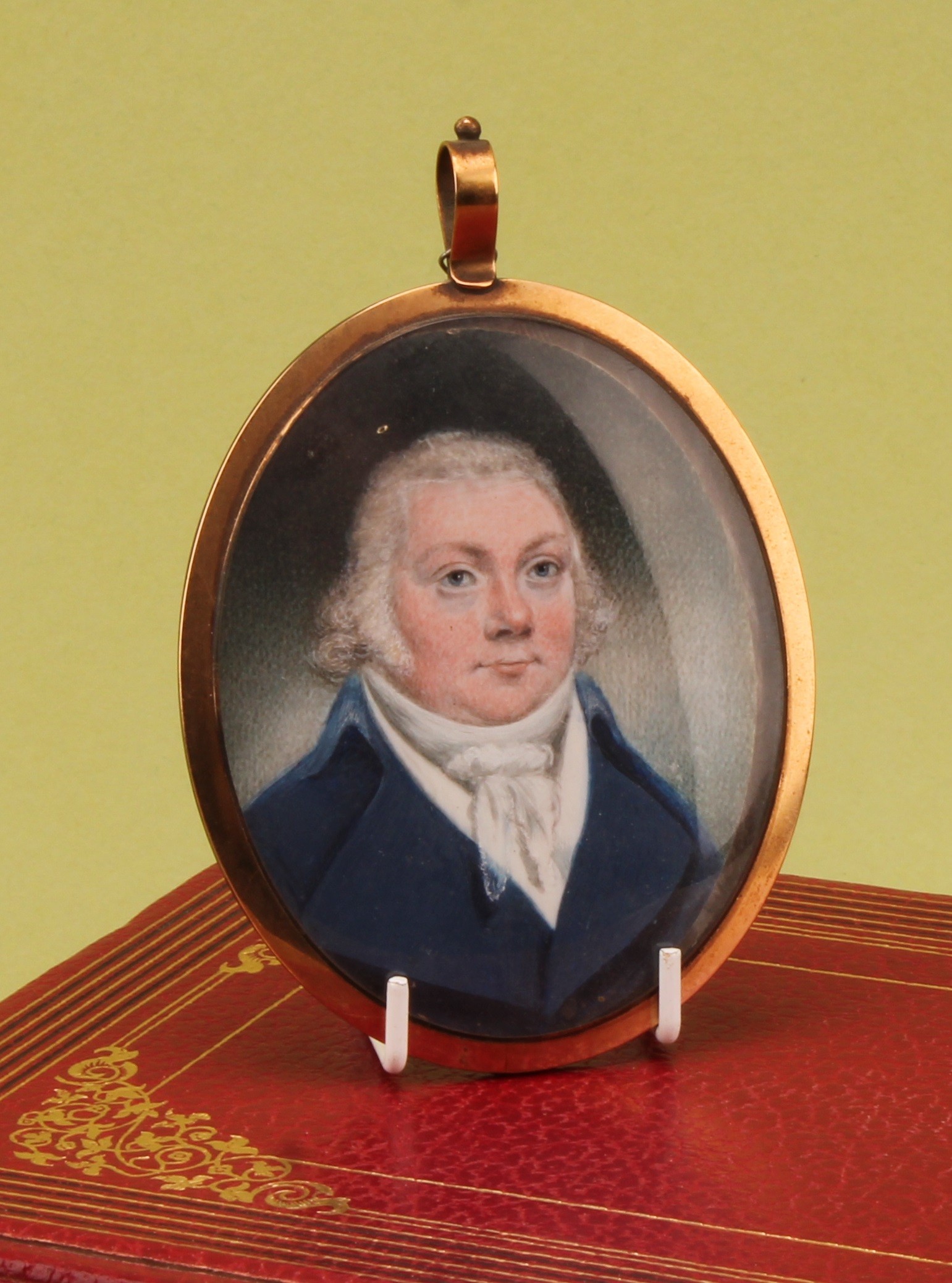 English School (19th century), an oval portrait miniature mourning pendant, of a gentleman of the Blake family of Bury St Edmunds (Suffolk), watercolour on ivory, 7cm x 5.5cm, the verso with lock of hair  Ivory Submission Reference XYD1RDHF