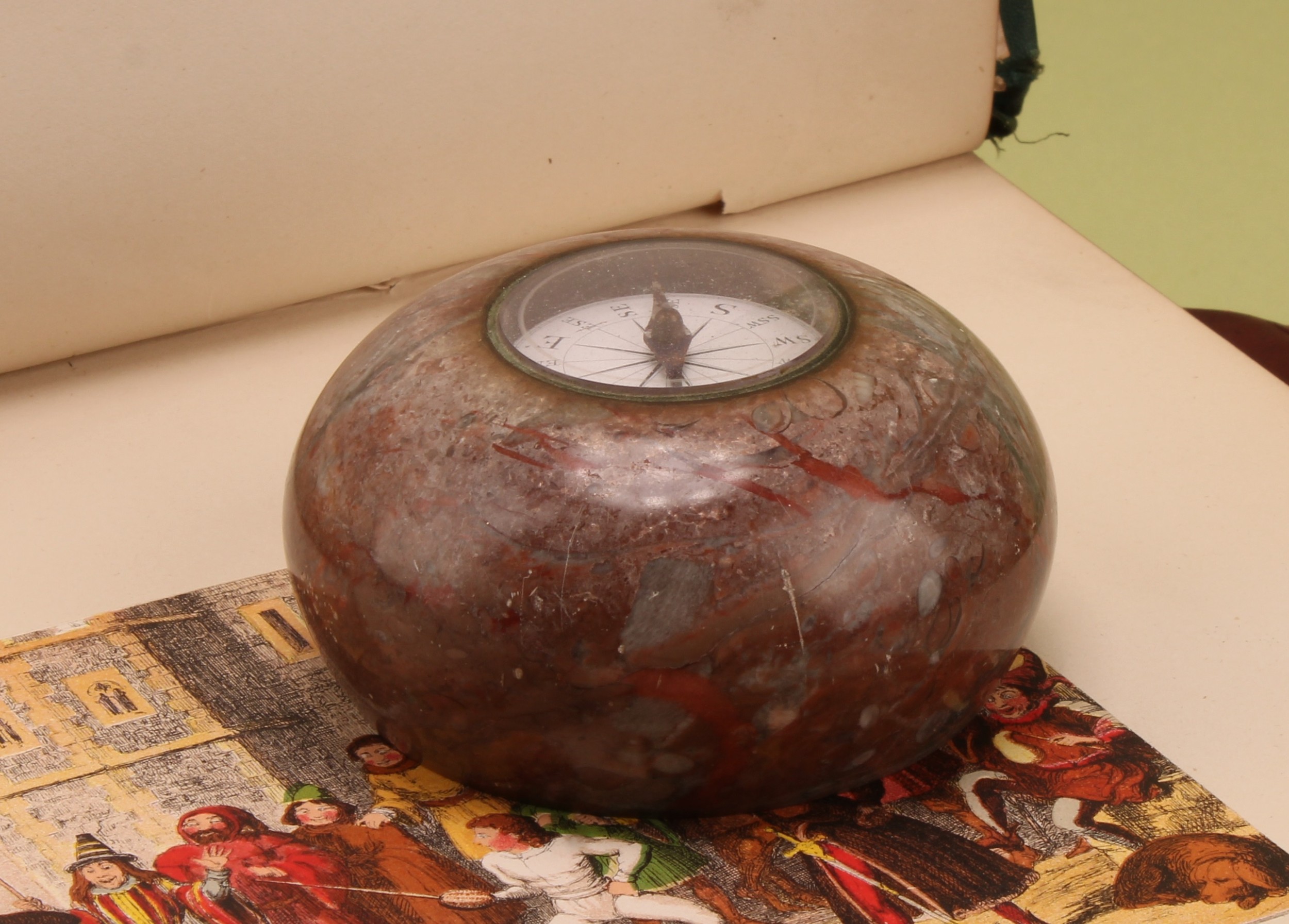 A 19th century marble compass desk weight, 8.5cm diam, c.1880