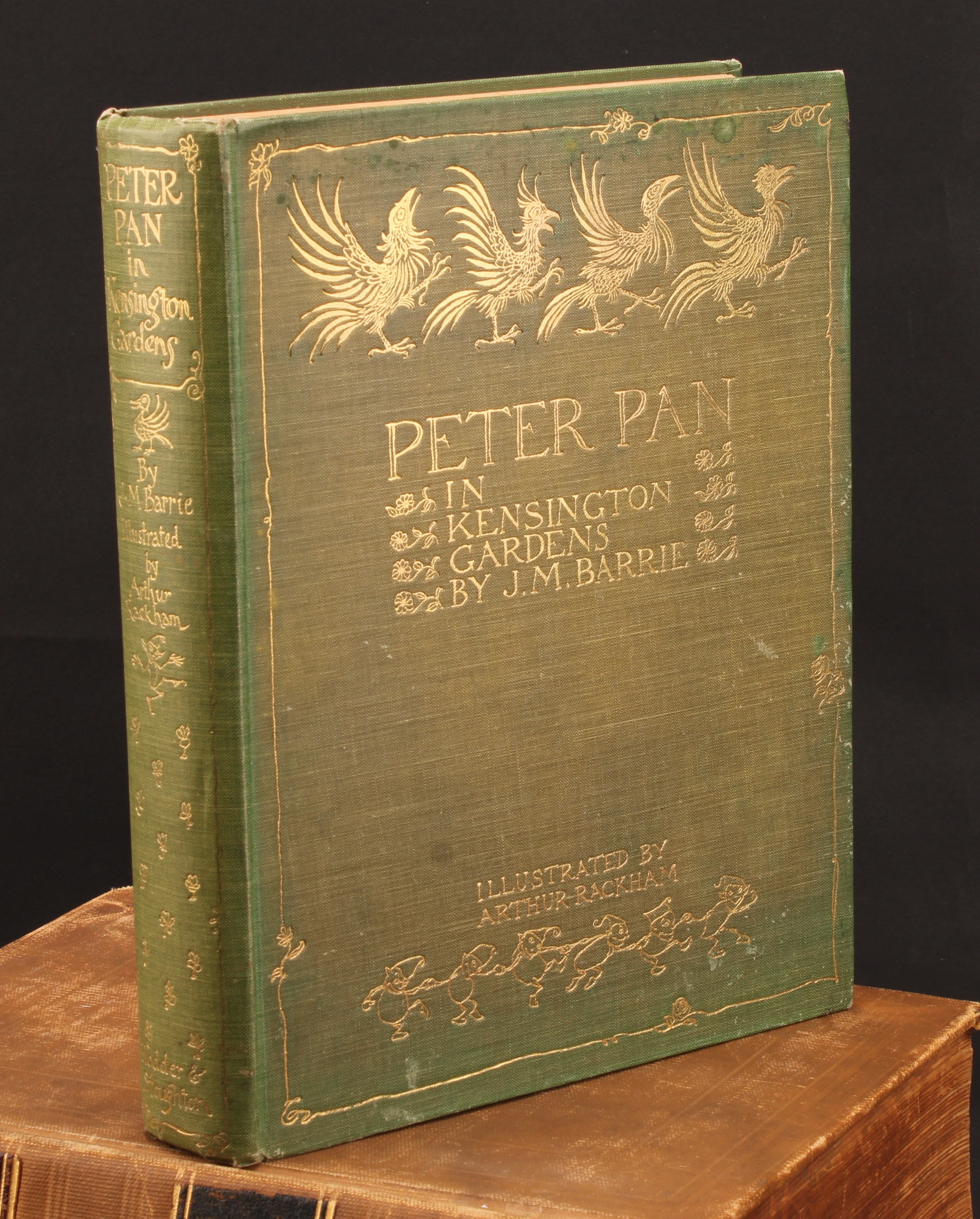 Barrie, J.M, Peter Pan in Kensington Gardens, Illustrated by Arthur Rackham, Hodder & Stoughton, London (c.1912), green cloth boards tooled and gilt
