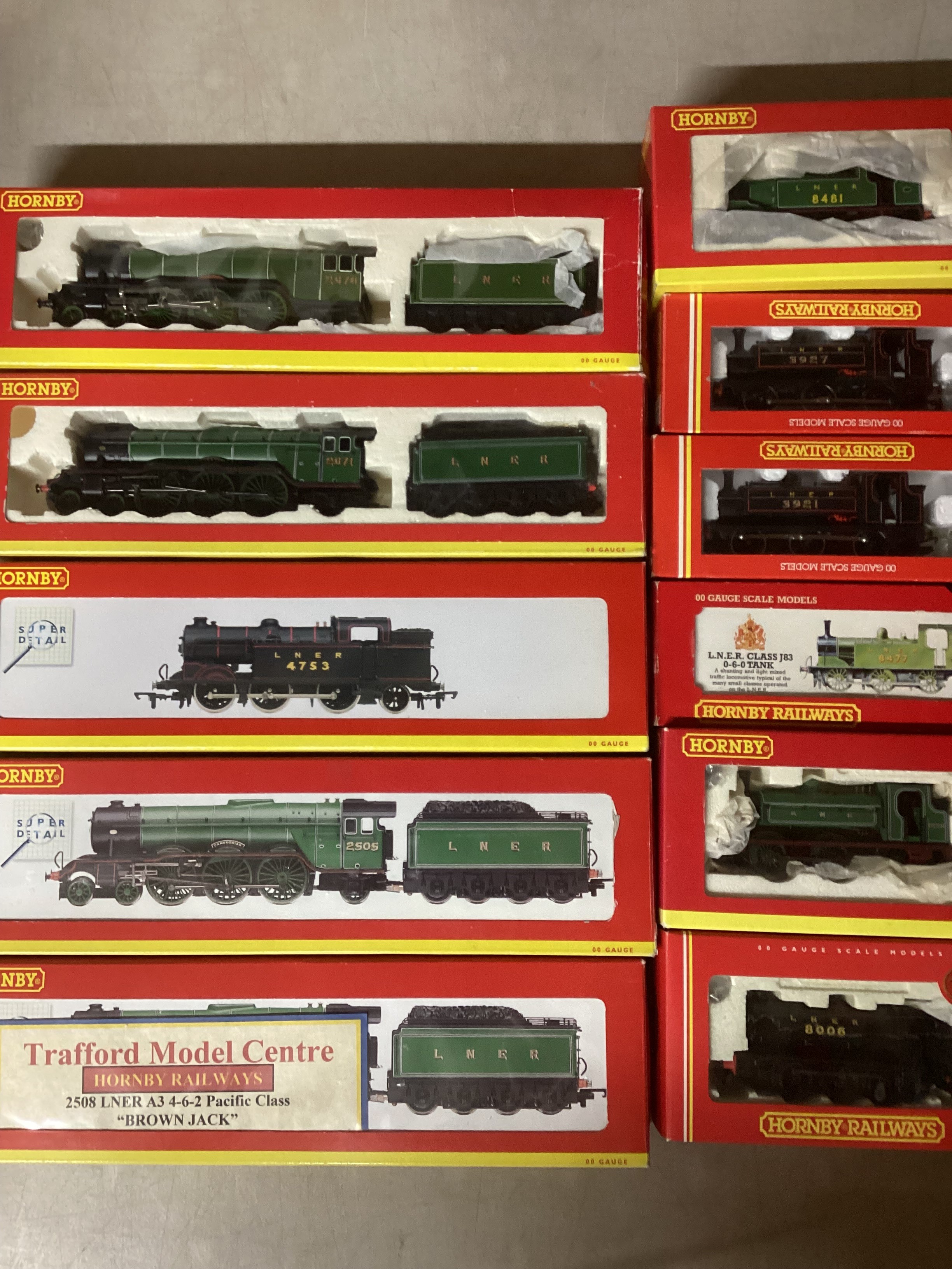 Hornby model railway Loco boxed sets, to include; R1664A, R2103, R2269.TMC brown Jack Loco, a further 2 LNER green loco 2579 and 2576, and a further single loco boxed LNER and GNR-see side labels .( a good group)