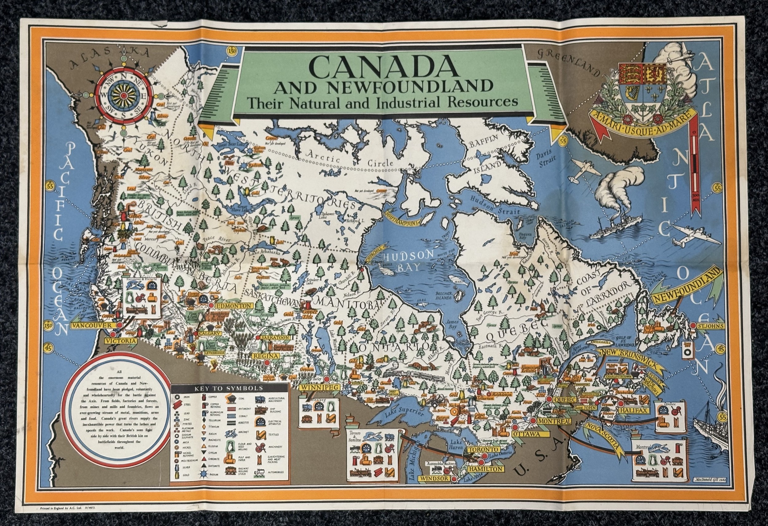 WW2 British Commonwealth Poster 1942 for Canada and Newfoundland. Printed by A.C. Ltd. Size 74cm x 50cm.