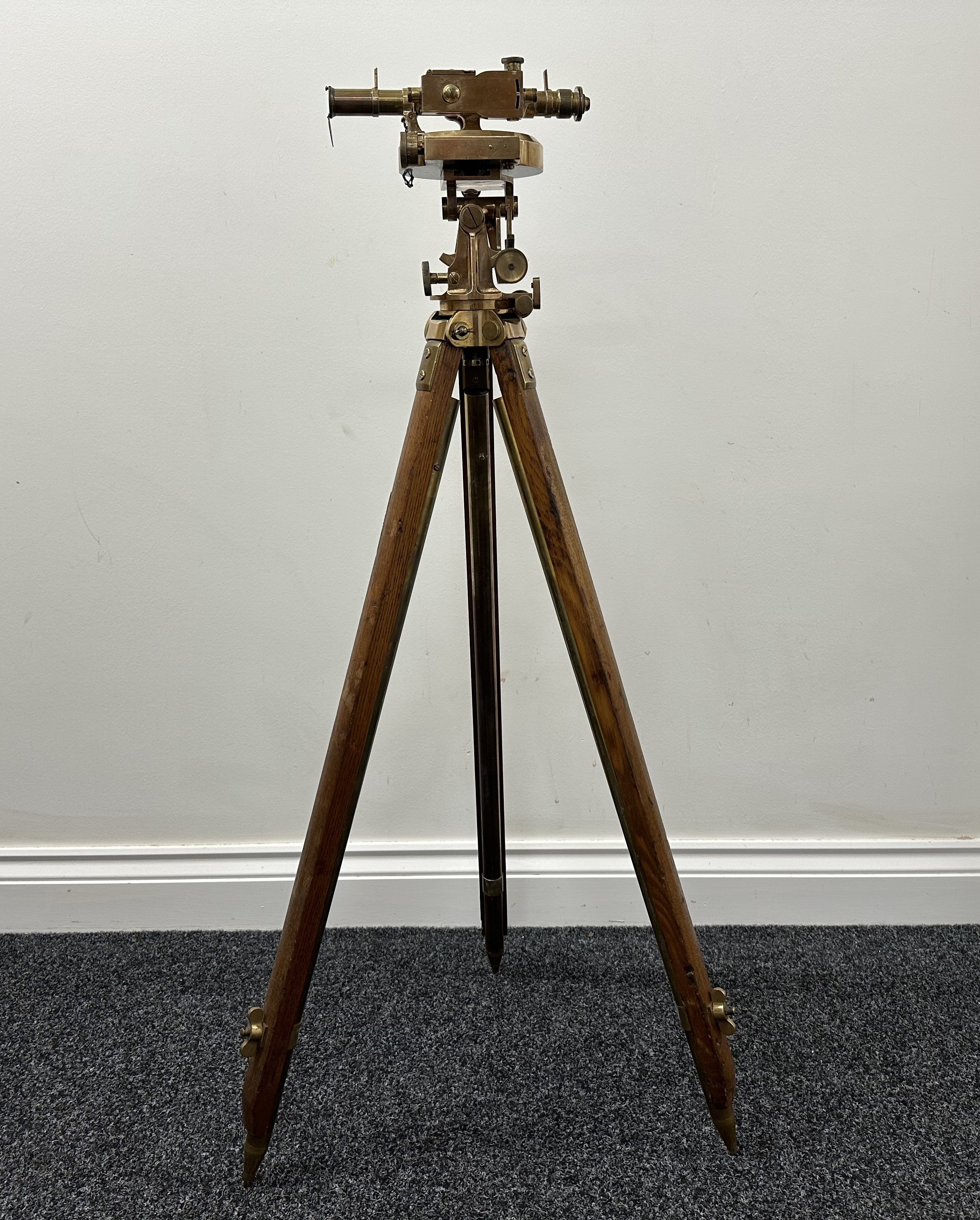 WW1 British Director No 5 Mark I. Maker marked and dated "W Ottway & Co. Ltd 1914". Serial No.593. Union of South Africa WD marked. Complete on Stand Director No.3 Mk. II dated 1913 again marked with South African WD markings. All original black painted finish removed apart from underside.