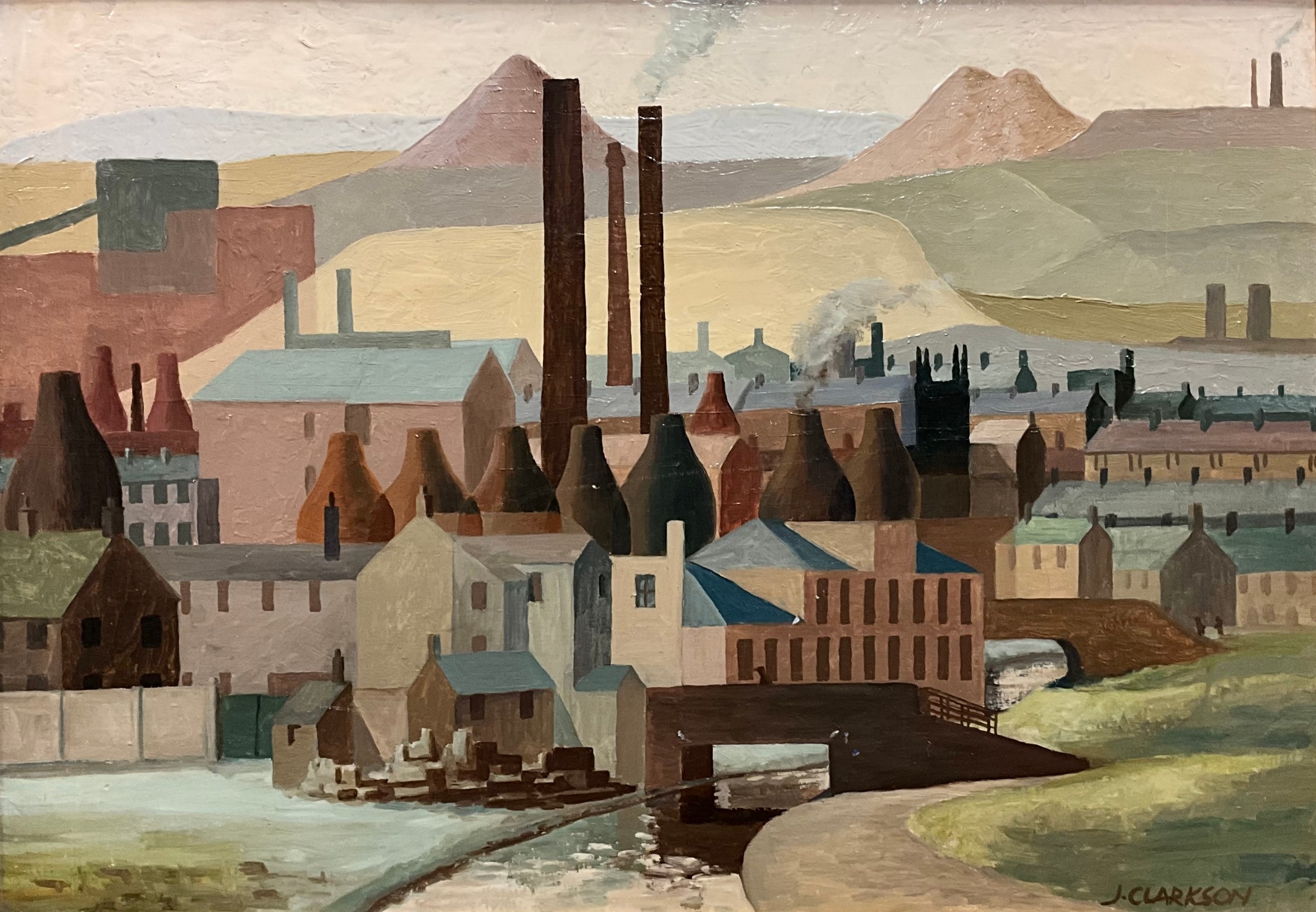 Jack Clarkson (British, 1906-1986)  The Bottle Kilns  signed, oil on board, 41cm x 58cm.  ARR apply to this lot.