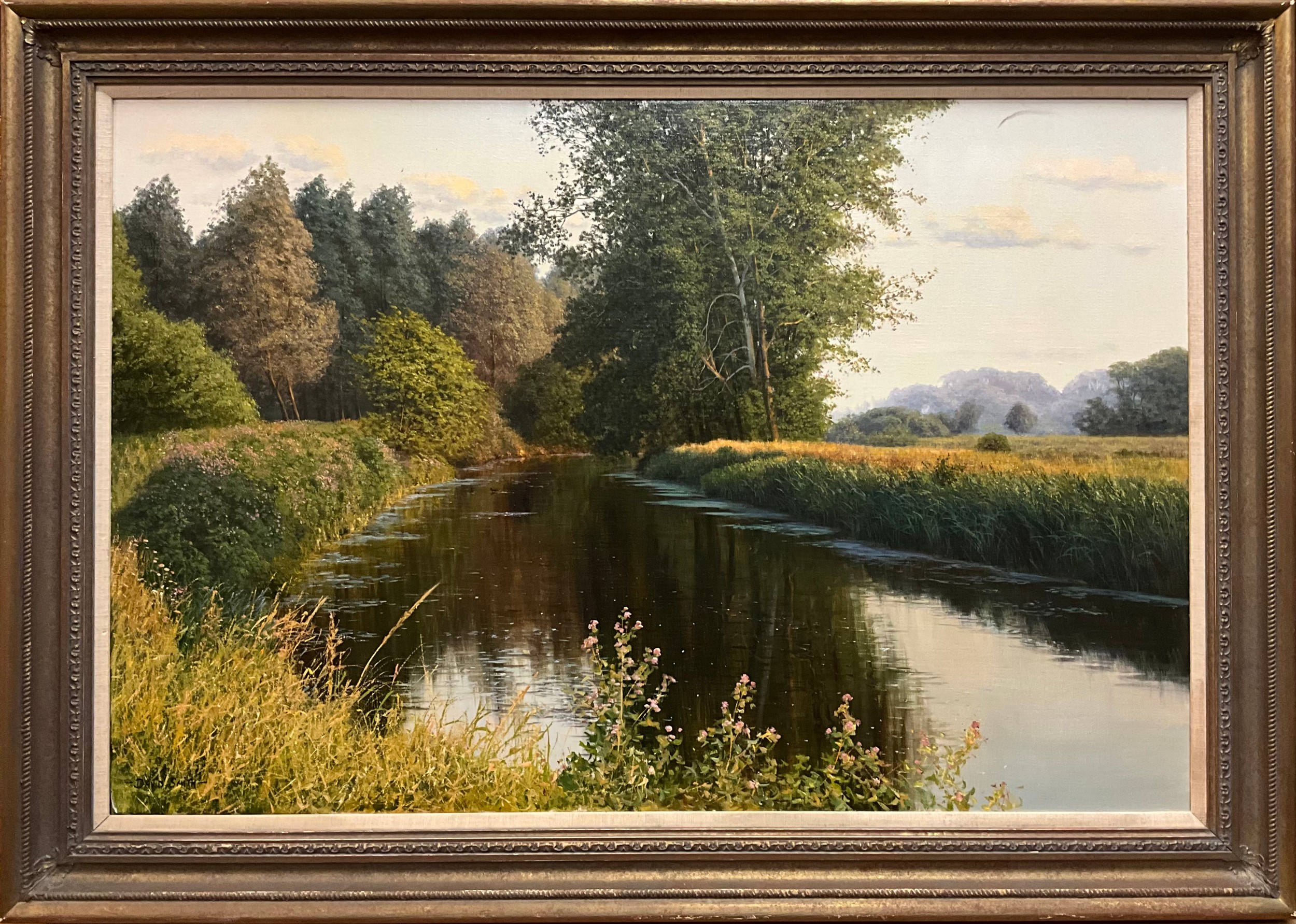 David Smith, (British, bn. 1949)  The River Stort, Essex Herts Border,  signed, oil on canvas, 60cm x 90cm.