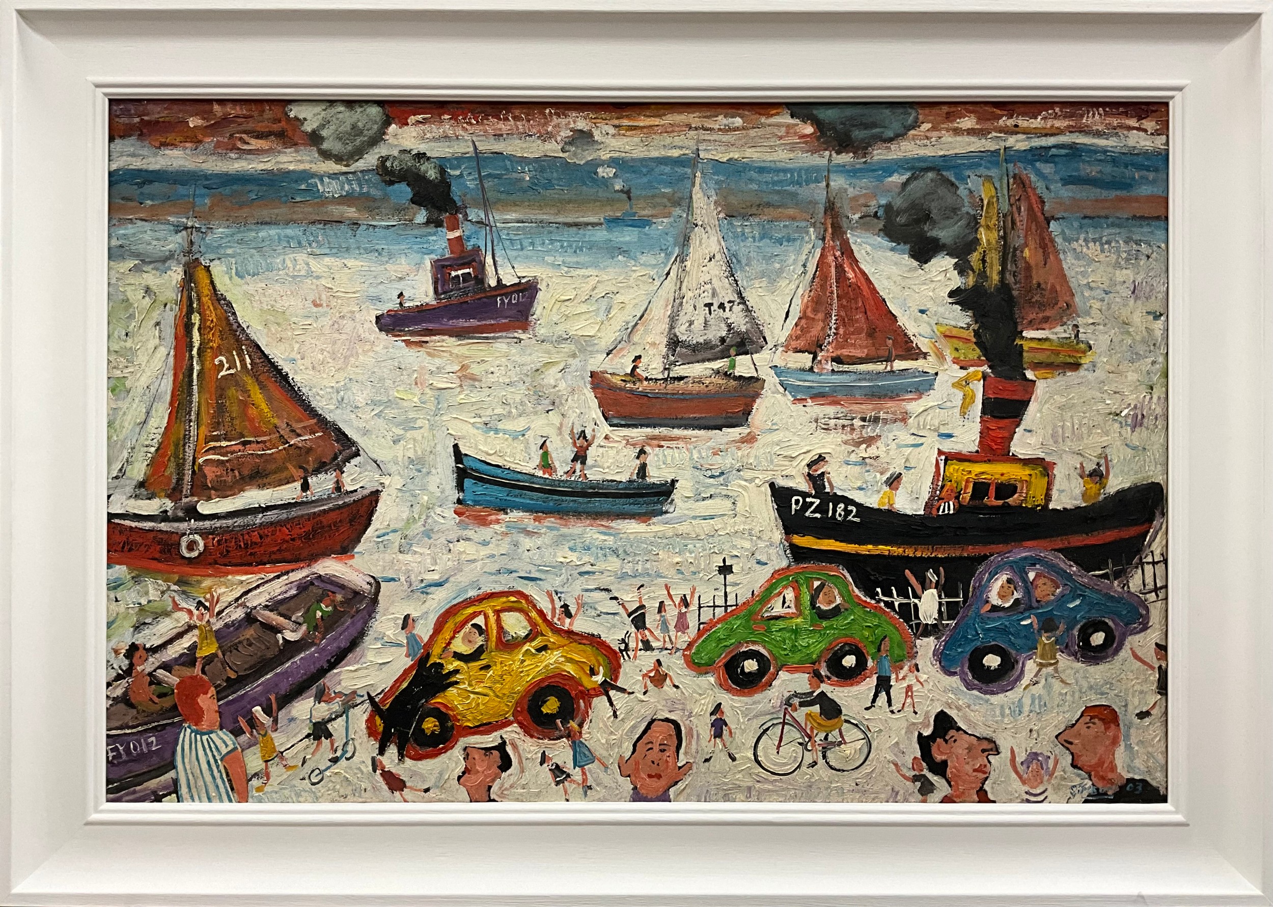 Simeon Stafford (British, bn. 1956)  The Black Boat from Penzance, Cornwall signed, oil on board, 61cm x 91.5cm.