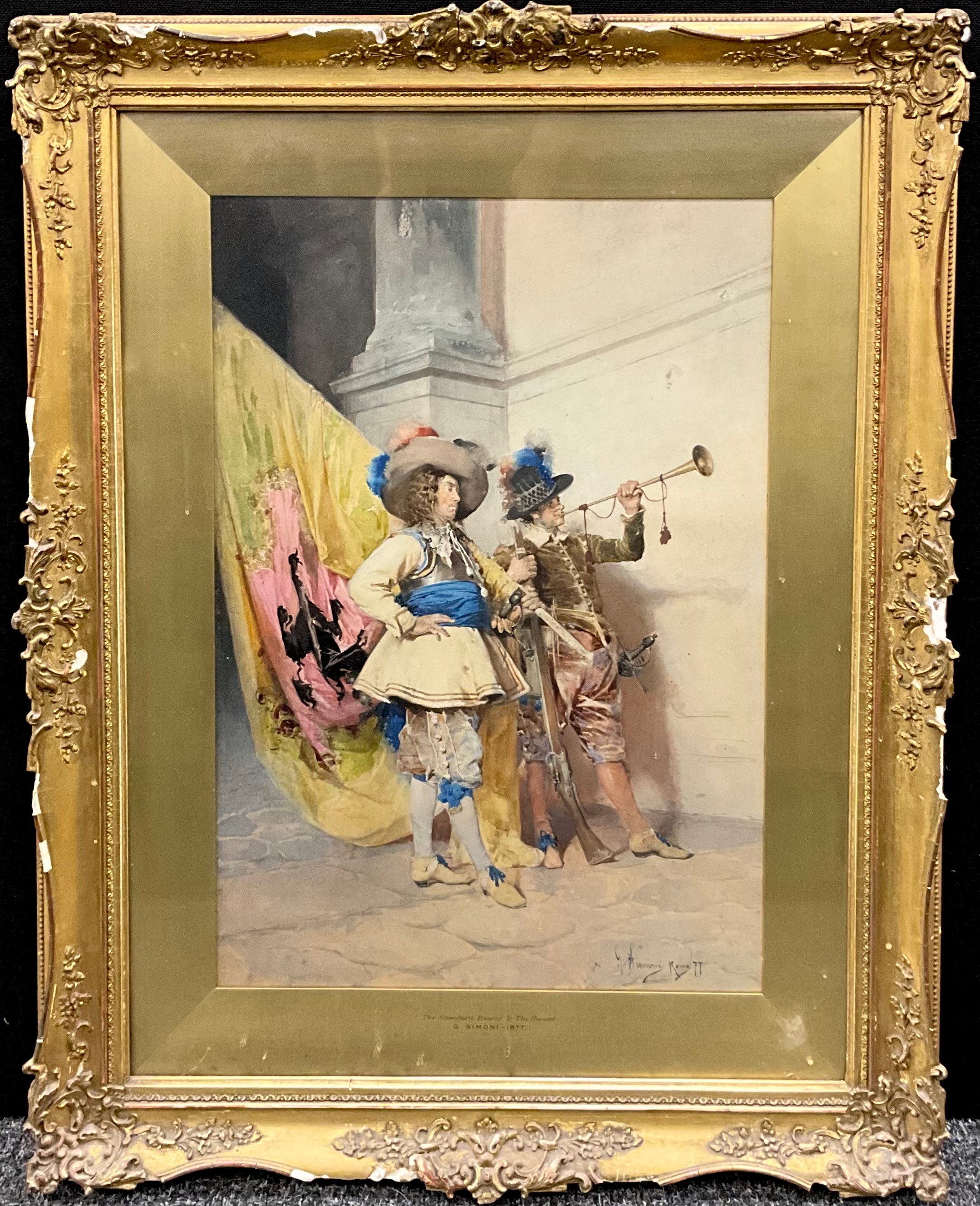 Gustavo Simoni (Rome 1845-1926 (palestic)  The standard Bearer and the Herald  signed, watercolour, 57cm x 39cm.