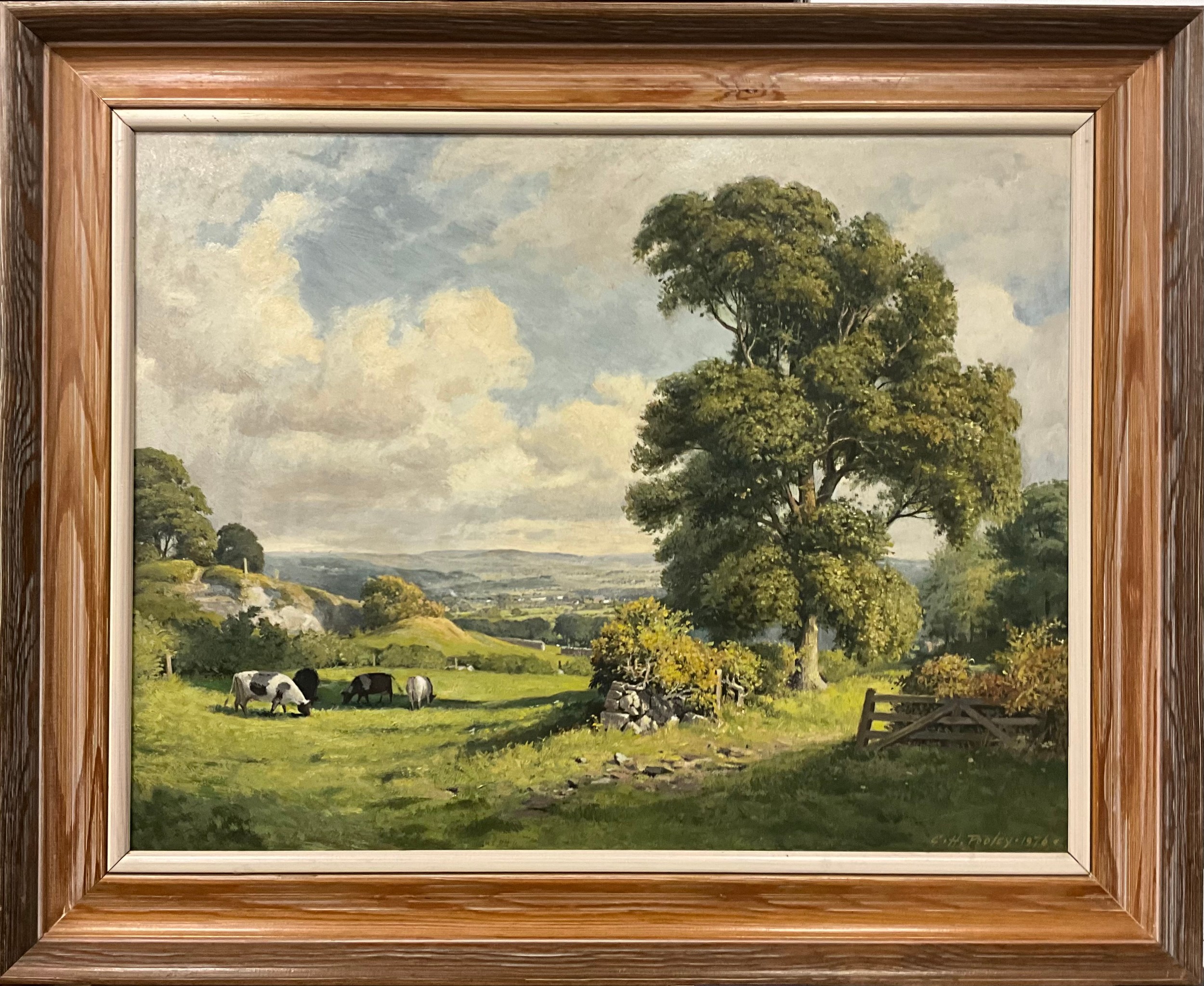 Geoffrey Herbert Pooley (British, 1908 - 2006) Lune Valley, Westmorland signed, dated 1976, oil on board, 47cm x 60cm