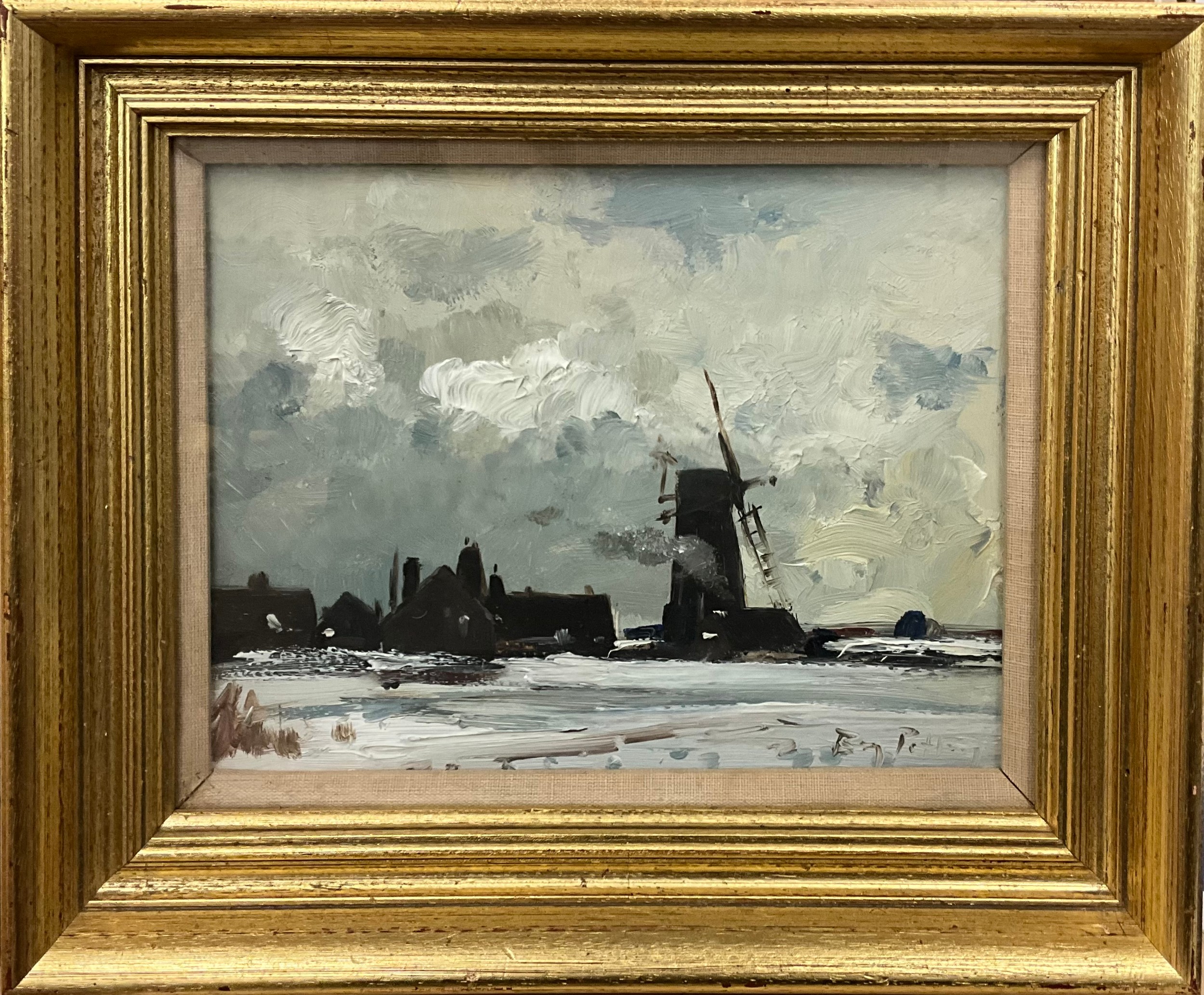 Roy Petley (British, bn. 1950)  Windmill at Cley next the sea signed, oil on board, 21.5cm x 27.5cm