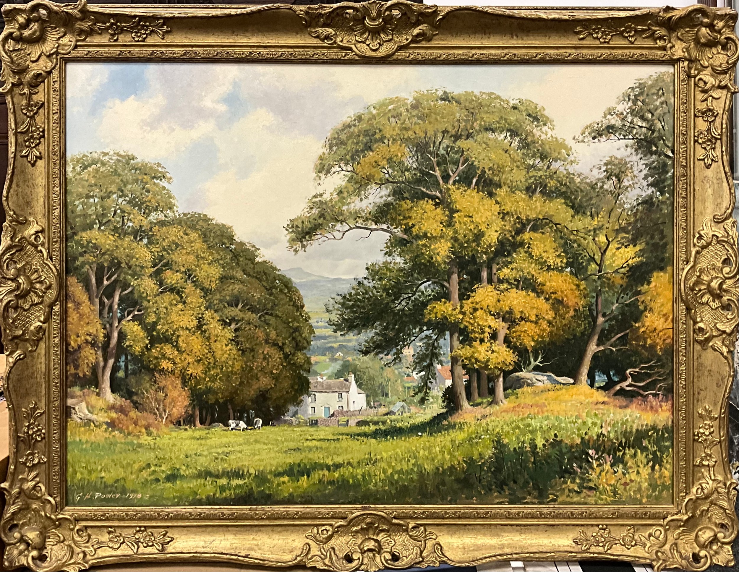 Geoffrey Herbert Pooley (British, 1908 - 2006) Ingleborough Peak From Kirkby Lonsdale signed, dated 1978, oil on board, 55cm x 75cm