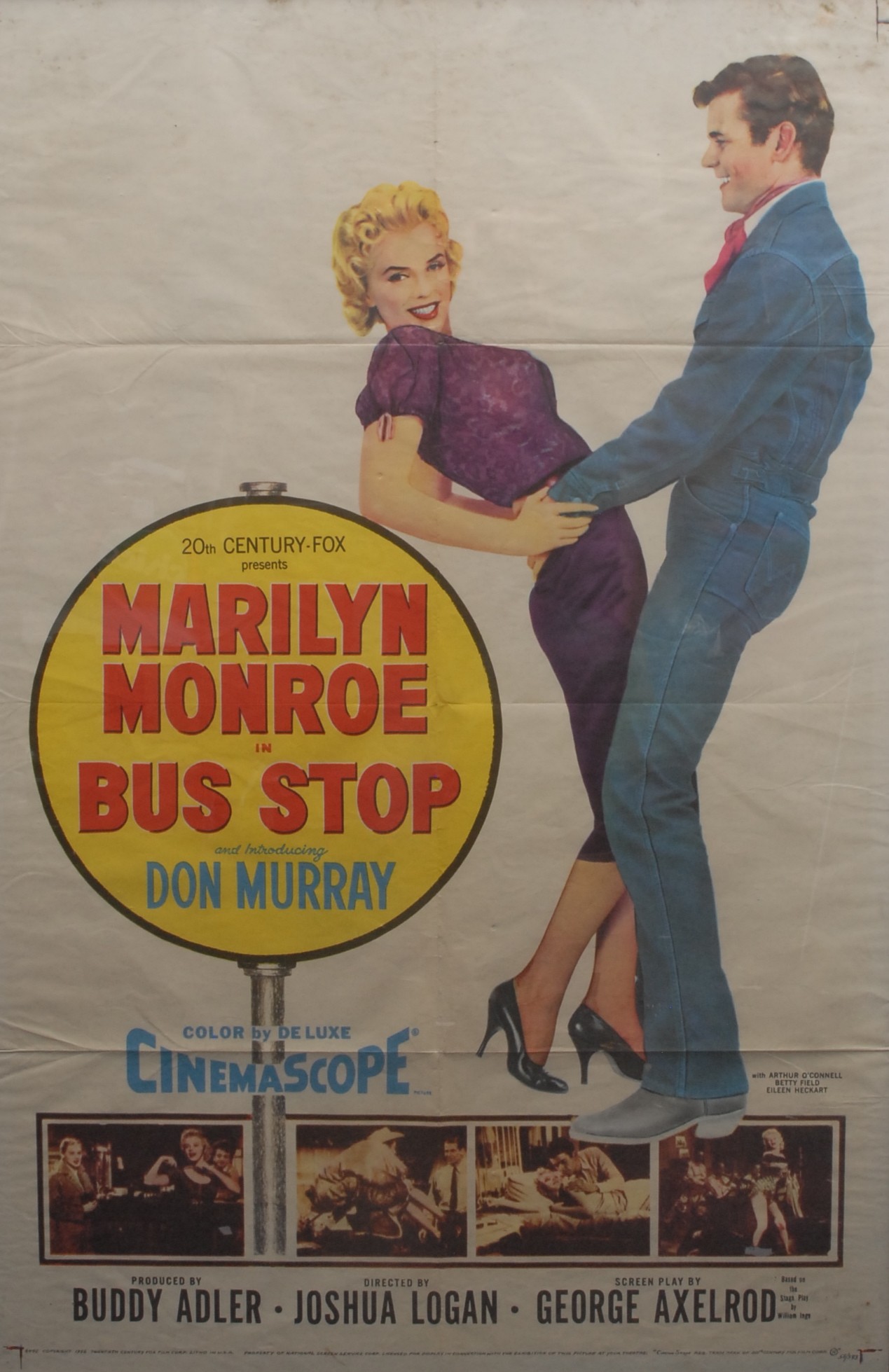 Movie Memorabilia - a mid-century film poster, Bus Stop, with Marilyn Monroe, 20th Century Fox, limited edition 56/343, dated 1956, 103.5cm x 68cm