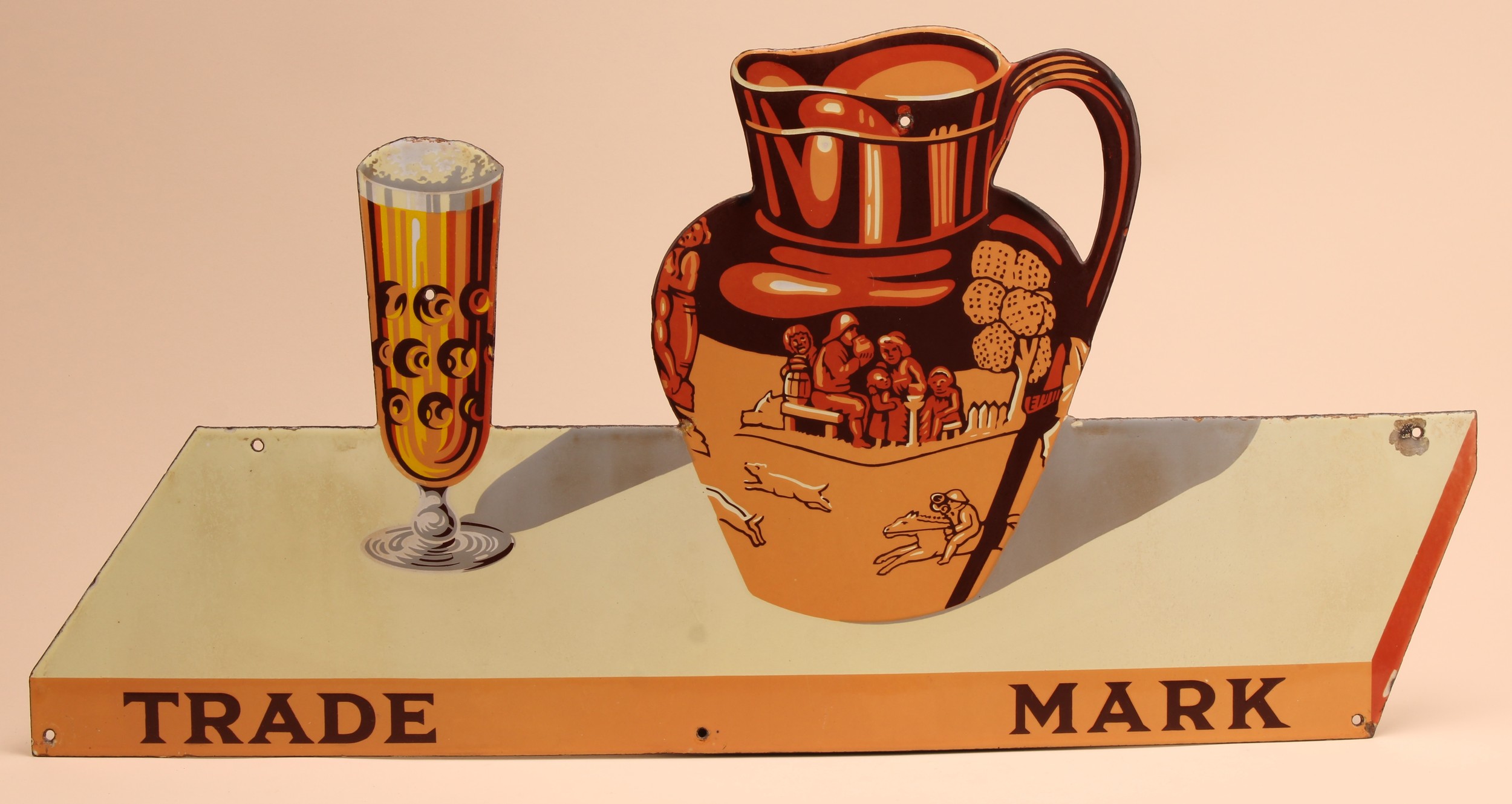 Advertising - Breweriana - an early 20th century shaped pictorial enamel sign, Trade Mark (Style & Winch, Medway Brewery, Maidstone), depicting a harvest jug and a glass of ale, 35cm x 67cm
