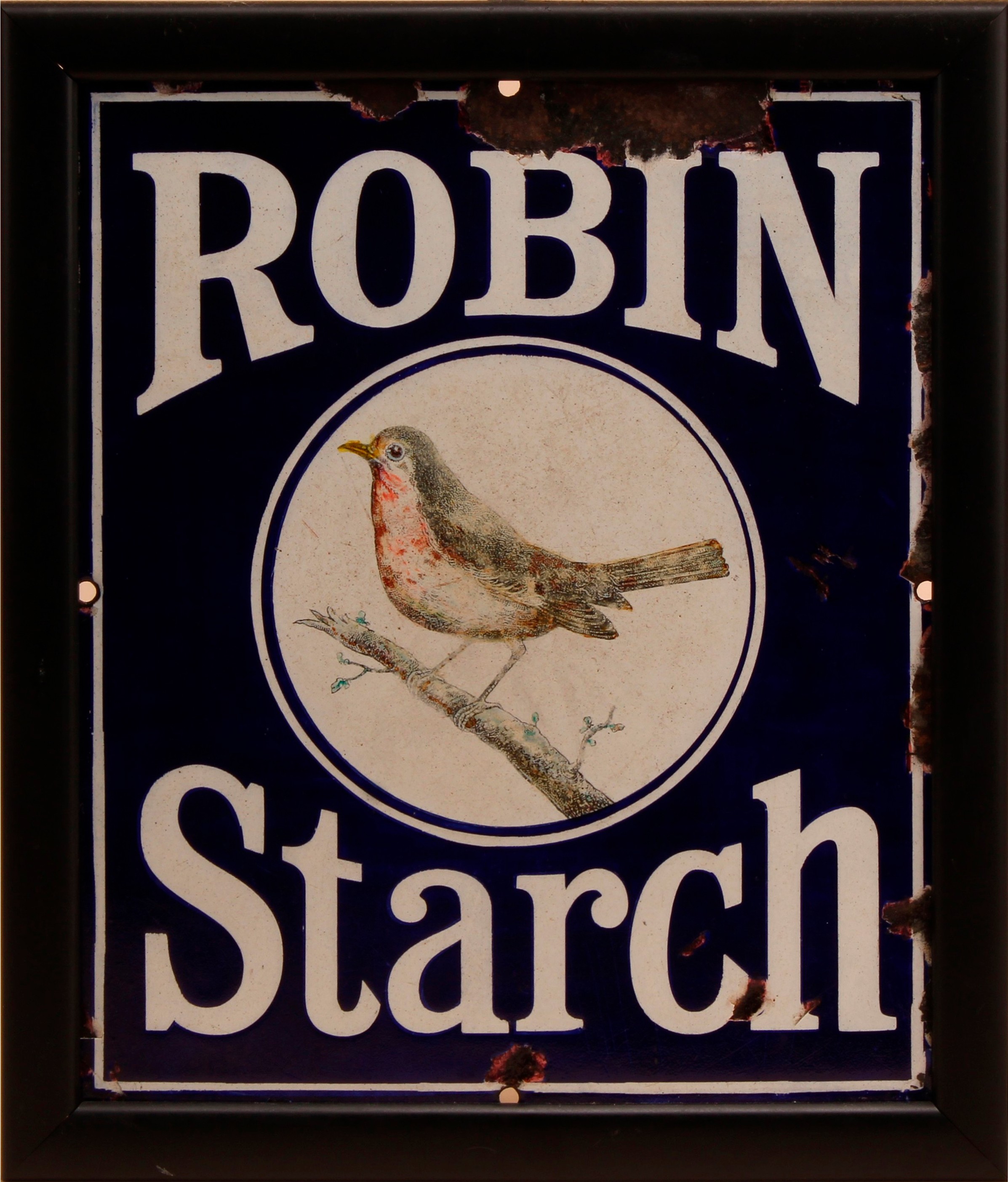 Advertising - an early 20th century rectangular pictorial enamel sign, Robin Starch, illustrated in polychrome with a robin, 25.5cm x 30.5cm