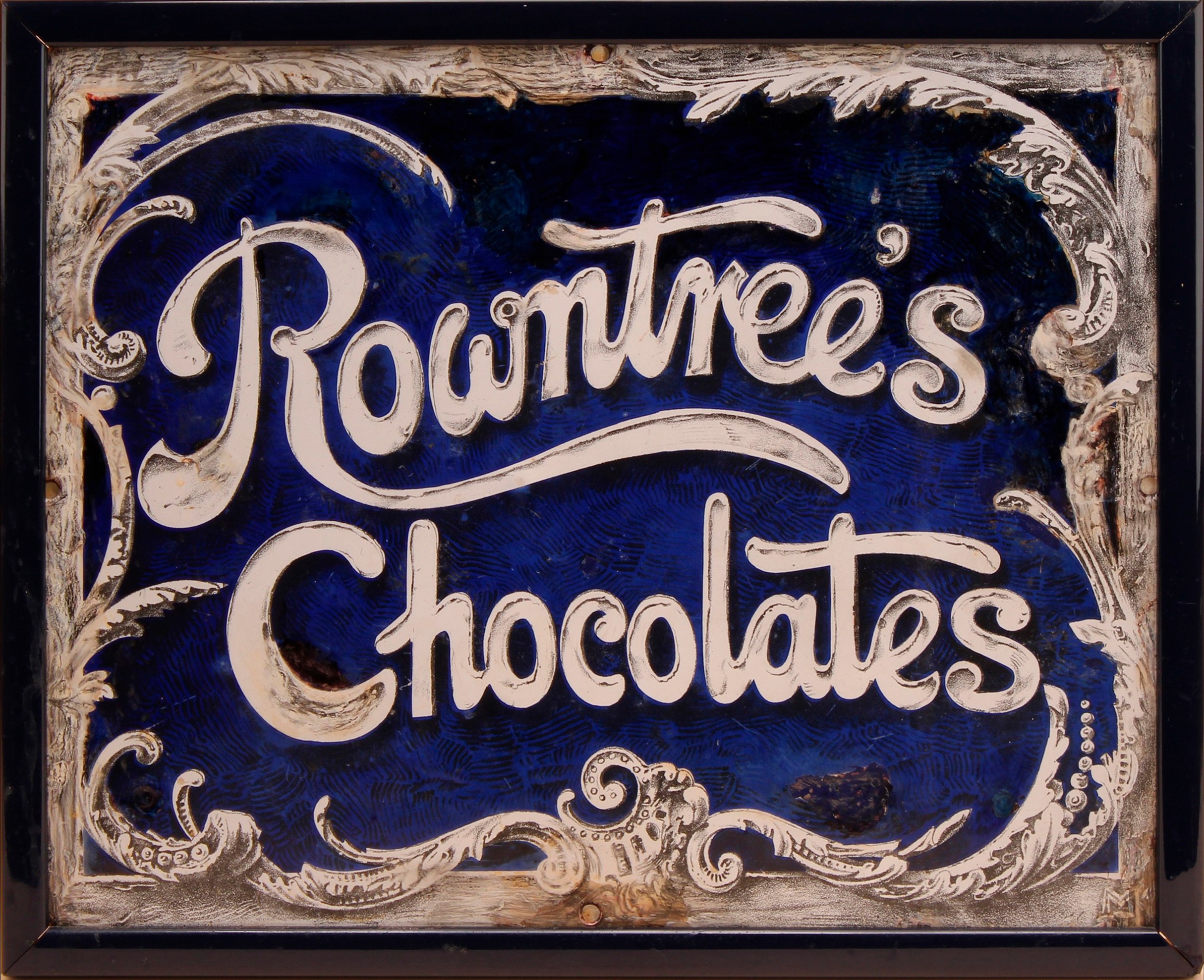 Advertising - Confectionery - a late 19th century rectangular enamel sign, Rowntree's Chocolates, inscribed in white, black and blue, 27cm x 34.5cm